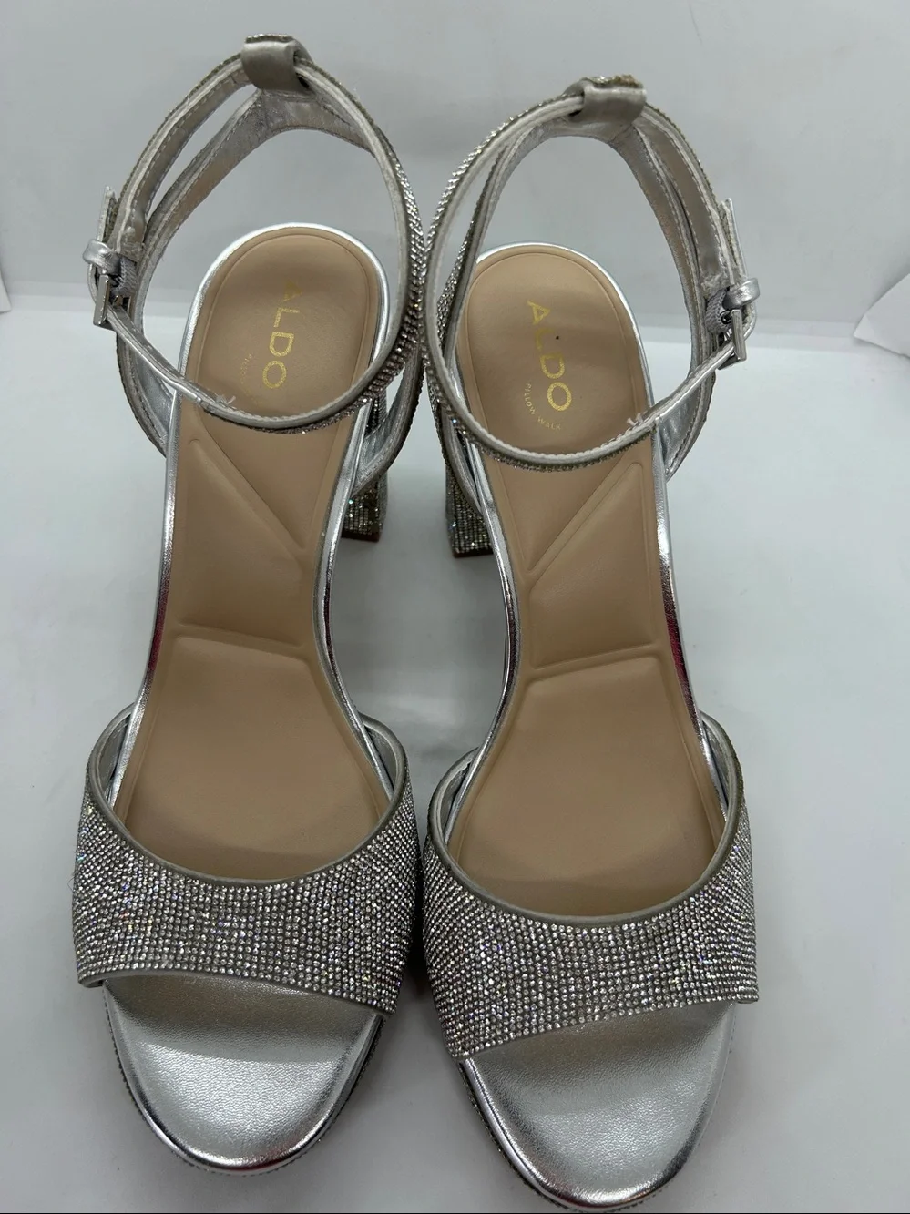 Shimmery Silver Heels Size 10 Womens Ankle Strap.